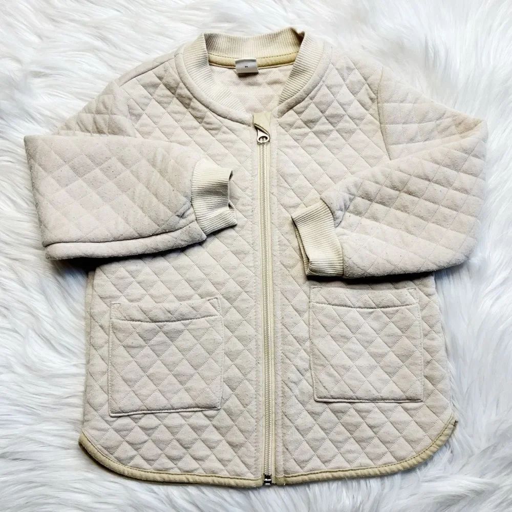 SHEIN Quilted Zip Up Jacket Cream Size 4